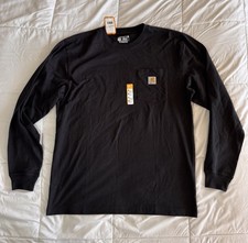 New Carhartt Loose Fit Men's Heavyweight Long Sleeve Pocket T-Shirt Black Medium