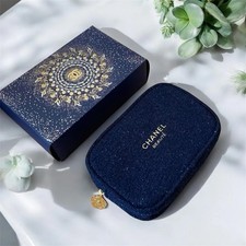 Chanel Beaute 2025 Holiday Cosmetic Makeup Pouch Case Blue Navy Novelty GWP NIB