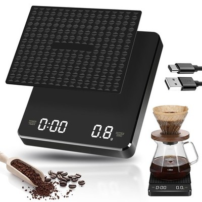 Wiederaufladbare Kaffeewaage mit Timer, 3 kg/0,1 g hochpräziser Espresso schwarz 