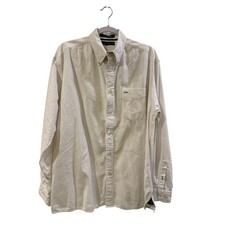 Tommy Hilfiger Mens Stretch Long Sleeve Button Down Shirt Off White Large