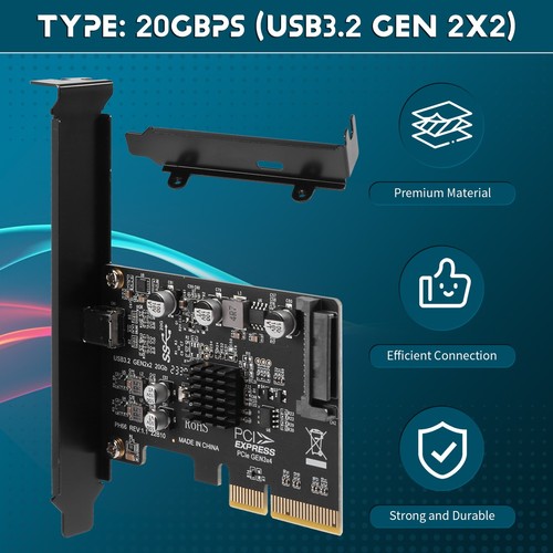 1X(USB PCIE Karte Typ C PCI-Express 4X auf USB 3.2 Gen 2X2 (20 Gbit/S) ASM31673 - Afbeelding 7 van 7