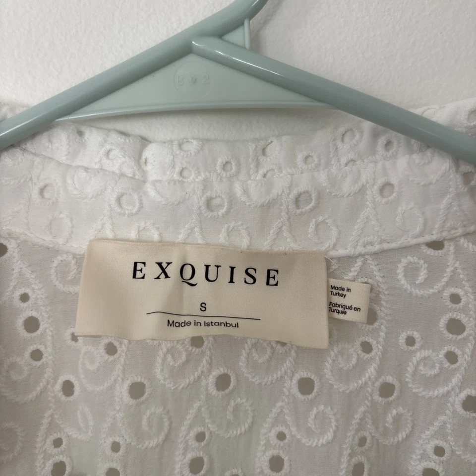 Vestido EXQUISE Anthropologie The Tobie Botón Delantero Blanco Ojales Talla S Foto 4 de 4