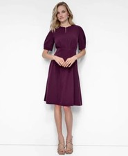 DKNY Women's Short Sleeve Crew Neck Fit & Flare Dress Damson 4 | MSRP $139