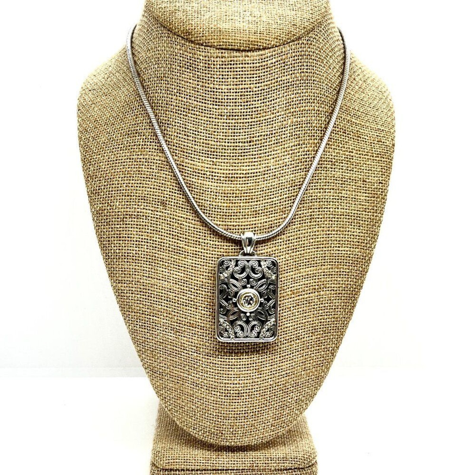 Brighton Silver Scroll Rectangle Pendant Necklace… - image 1