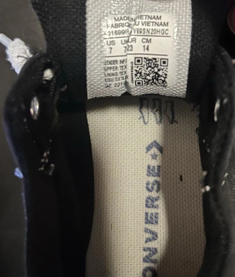 ¡¡¡EXCELENTE ESTADO!!! Negro/Blanco Converse All-Star Zapatos Tenis Niño Pequeño Talla 7 ¡¡Sin cordones!!! Foto 3 de 4