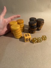 Vintage Bakelite Backgammon Chips Thick Large Jewlery Making Lot Yellow Brown 