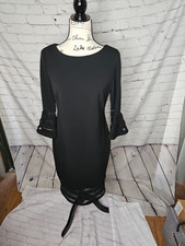 Calvin Klein Black Knee Length Sheath Dress w/ Mesh Inserts Bell Sleeves Size 8