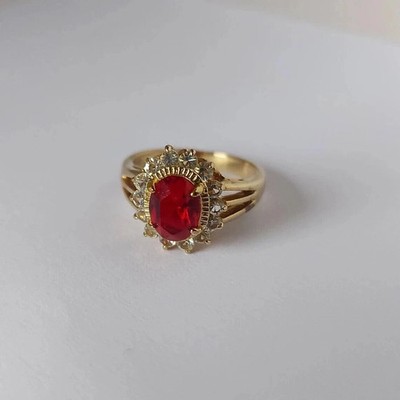 2.00 Ct Oval Cut Natural Ruby Diamond & Wedding Ring 14K Yellow Gold