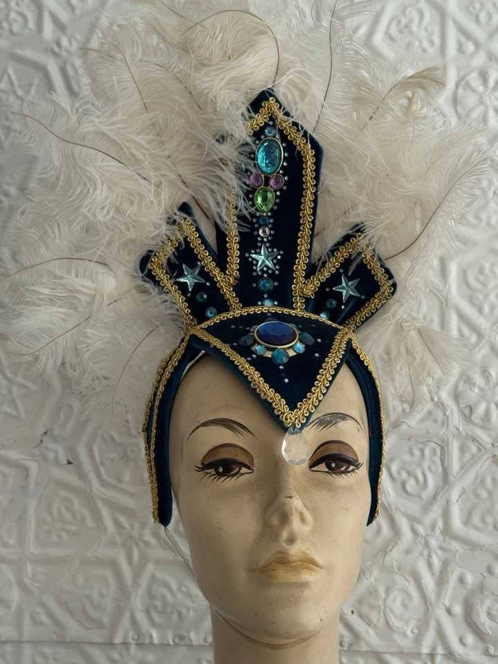 Tocado Pluma Showgirl-Teatro-Disfraz-Baila-Arrastrar-Burlesco-Glam-Estrás Foto 3 de 4