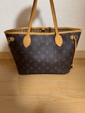 LOUIS VUITTON Neverfull PM Monogram Tote Bag Dark Brown Beige Leather