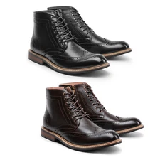 Men's Dress Ankle Motorcycle Boots Classic Wingtip Toe with Side Zipper 8-13
