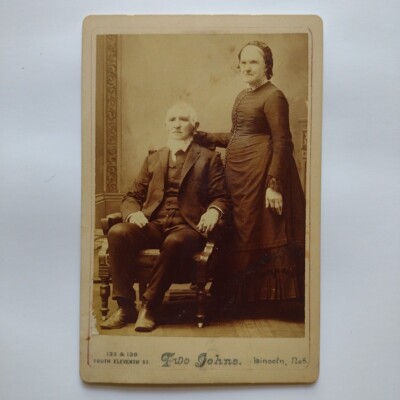 Couple Cabinet Card Photograph by Two Johns, Lincoln, Neb. 1890's