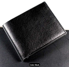 Mens SLIM Bifold Black Faux Leather Grain Wallet Credit Card ID's FAST Free Ship