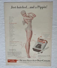 Vintage Original "Old Gold" Cigarettes Color Print Ad 1940 Tobacco Woman Smoking