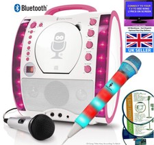 PINK Disco Bluetooth Karaoke Maschine, beleuchtetes Mikrofon, 2. Mikrofon, CD-Player, UK NEU