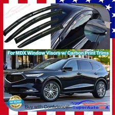 Fits Acura MDX 2022-24 Carbon Fiber Print Trims Sun Rain Guards Window Visors