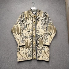 Carducci Cardigan Sweater Womens Medium Tan Floral Geometric Wool Blend Angora
