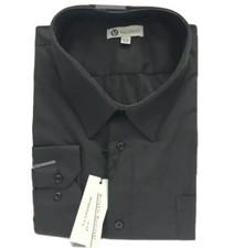 Valerio Men's Dress Shirt Black Convertible Cuff Wrinkle Resistant Sizes 14.5-22