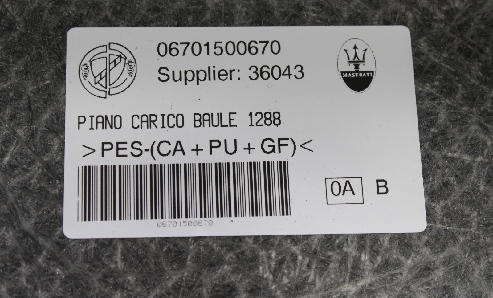 2017 - 2020 MASERATI LEVANTE TRUNK CARGO FLOOR PANEL CARPET COVER OEM