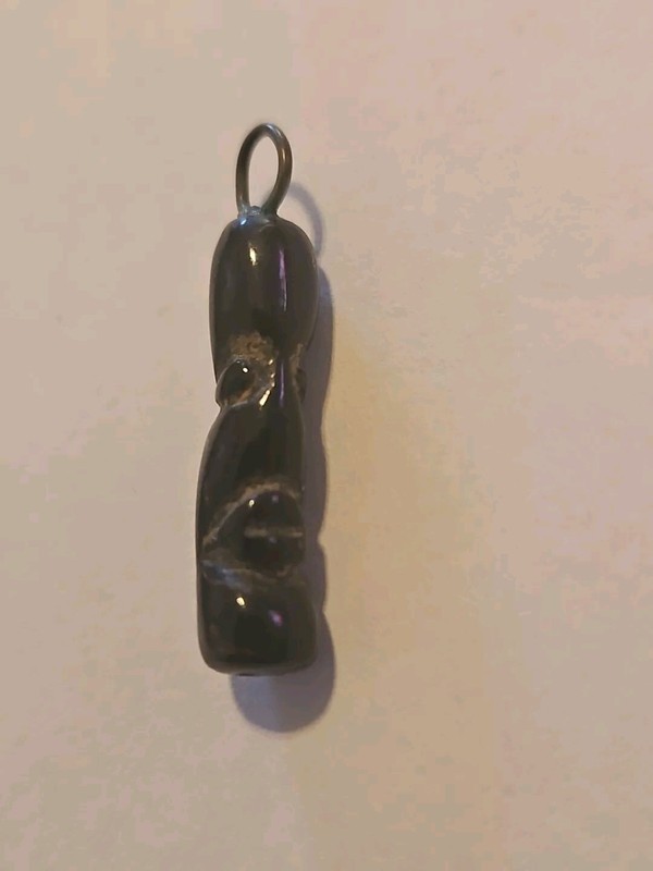 Antique Black Coral Tiki Pendant Charm Moai Mask Statue 1"