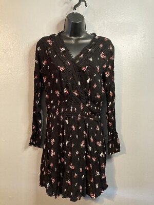 American Rag Floral Print Long Sleeve Black Dress Size M -Black- | eBay