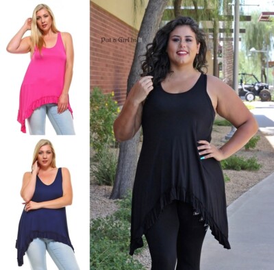 New PLUS SIZE Womens PINK BLACK NAVY BLUE TUNIC TANK TOP SHIRT XL 1X 2X 3X USA