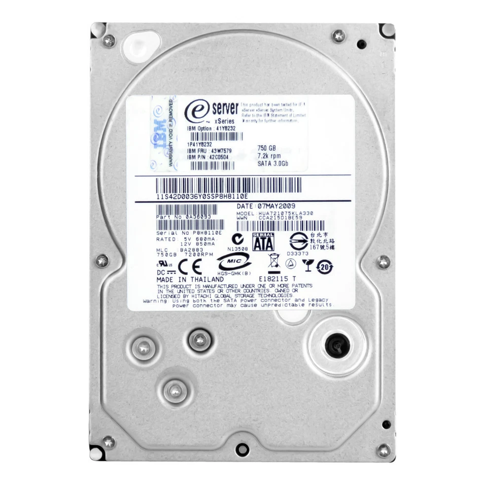 Disco Rigido IBM 43W7579 42C0504 HUA721075KLA330 750GB 7.2K 32MB SATA II 3.5'' - Immagine 3 di 3