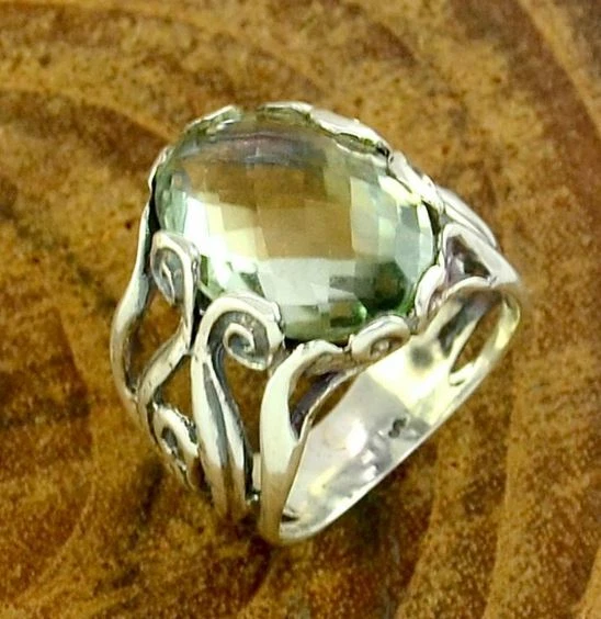 Natural Green Amethyst Gemstone Handmade 925 Sterling Silver Designer Ring - Image 3 of 3