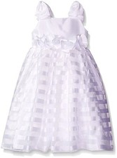 KLEINFELD Flower Girls 4 5 White Samantha Satin Stripe Wedding Communion Dress