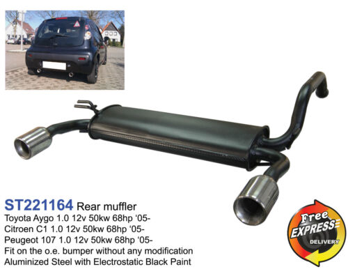 REAR EXHAUST MUFFLER FOR TOYOTA AYGO CITROEN C1 PEUGEOT 107 1.0 MK1 AB10 - Picture 1 of 8