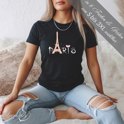  Bedrucktes Damen T-Shirt DANA 100% Baumwolle Aufdruck: Eiffelturm Schriftzug  
