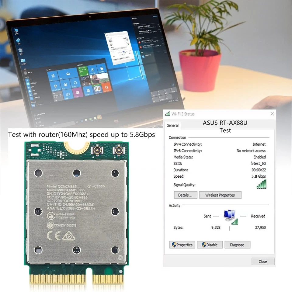 QCNCM865 M.2 Key E Wifi 7 Card Wireless Bluetooth Adapter With Wifi Antenna Sets - Image 4 of 4