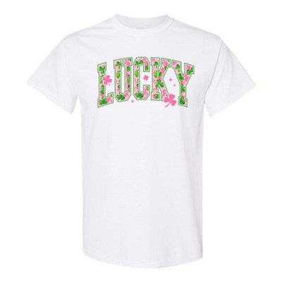 Lucky with Flowers St Patrick's Day Adult Humor Novelty T-Shirt 1