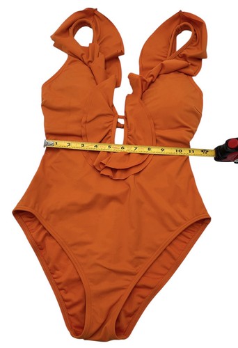 Michael Kors One Piece Swimsuit Orange Ruffles “Mimosa” DeepV Neck Size 8 - Picture 11 of 11