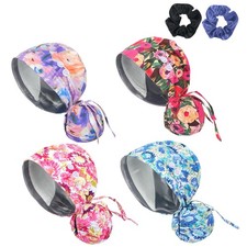 4 Pcs Scrub Caps for Women,Nurse Satin Surgical Hat Adjustable Workin...