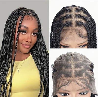 Black Box Braids Full Lace Wig Long Synthetic Hair Free-Part with Baby Hair