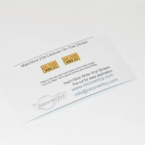 Matchbox Lesney 23a 23b 23c Caravan On Tow Plate Sticker