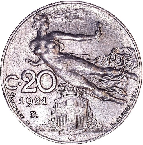 MIRROR FINISH 20 Centesimi Coin - 22mm Stainless Stl- LIBERTY IN FLIGHT - Superb