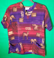 Uniform City Size Small Safari Scrub Top Elephant Zebra Colorful Nurse Hospital