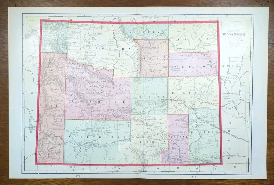 Mapa WYOMING 1903 22"x14" ~ Antiguo Antiguo Original Cheyenne Green River Wy Foto 2 de 4