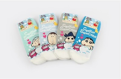 4 Pairs Crayon Shinchan Character Bubble Design Sneaker Socks for Women