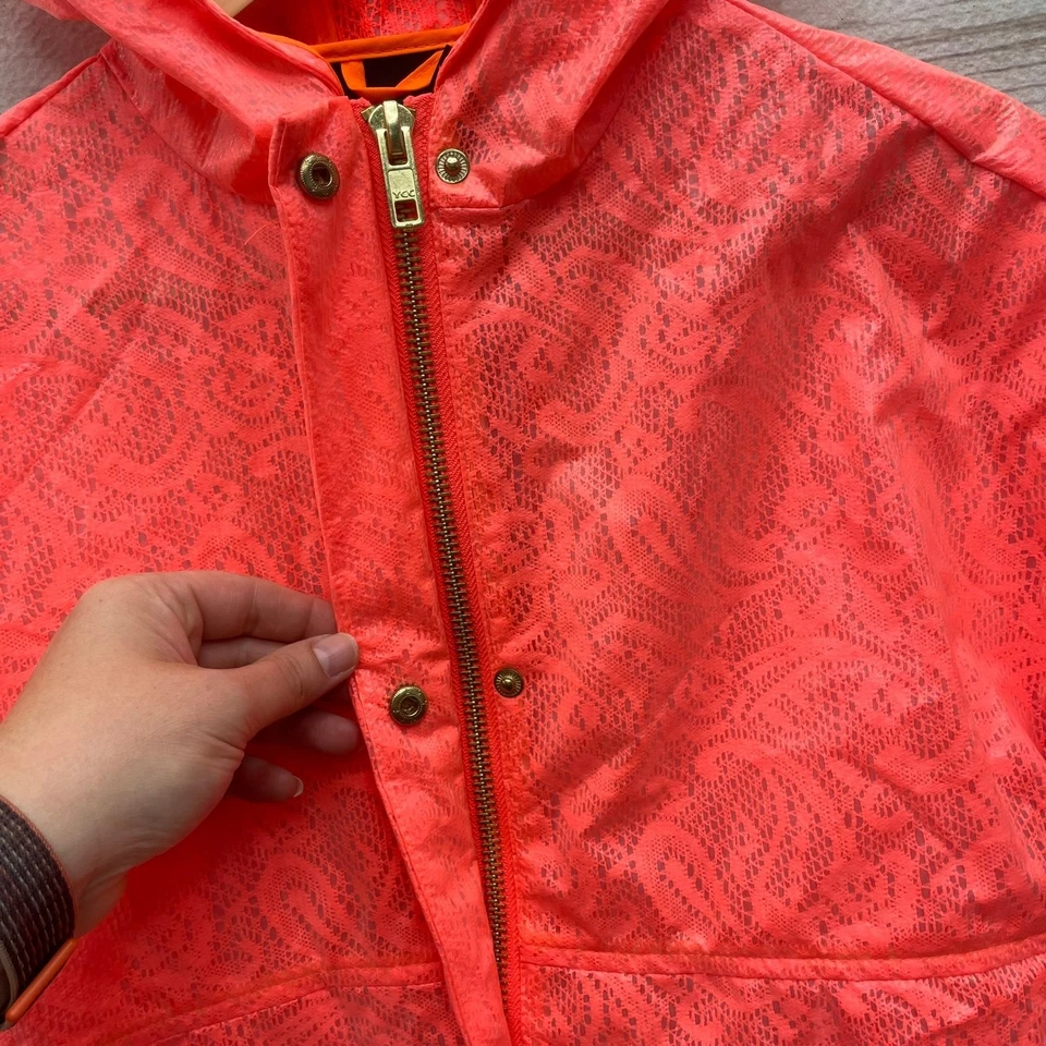 ASOS Bright Coral Rain Coat Jacket Lace Stylish Hooded Safety Running XS/S Euro - Image 3 of 4