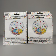 Lot of 2  Party Clear Balloon Kit confetti 3-5" Balloons 1-18" Balloon Birthday
