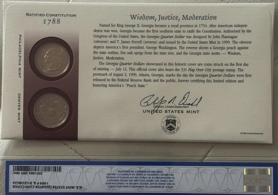 1999 P&D Georgia Quarter Coin Cover NGC MS64/MS65 FDOI - Image 2 of 2