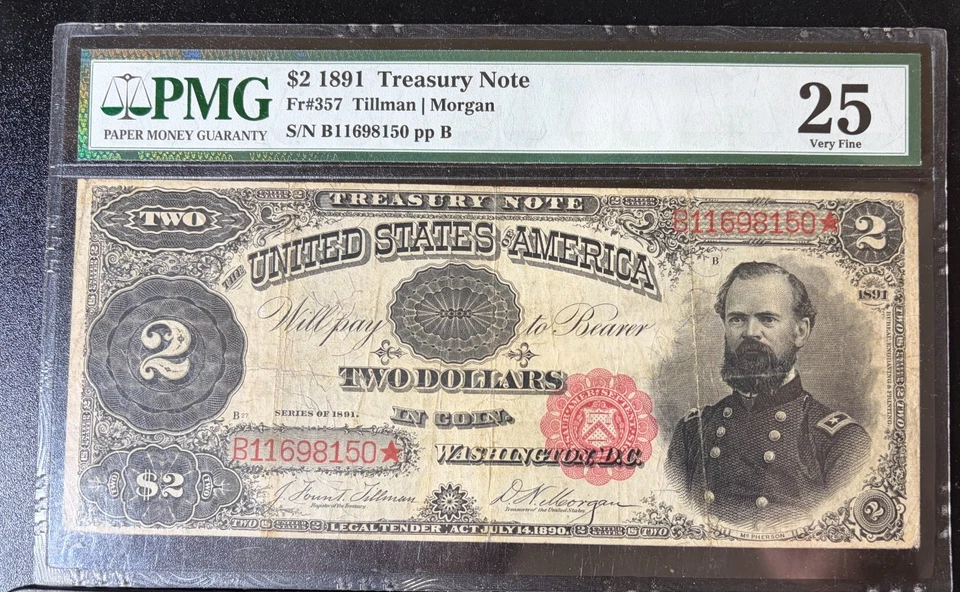 1891 $2 Treasury Note FR# 357  VF-25 PMG Certified - Image 3 of 4