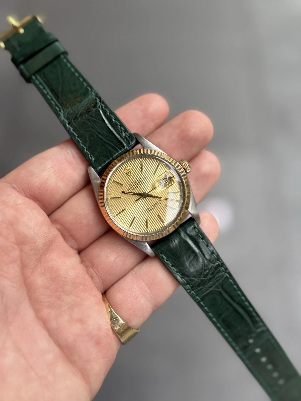 Rolex Datejust 36mm 16013 Gold and Silver with RARE Champagne Tapestry Dial