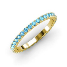 925 Sterling Silver Swiss Blue Topaz Eternity Ring 2mm Round Yellow Gold Plated