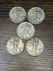 walking liberty half dollar lot of 5- 90% Silver-@ Current Melt value.