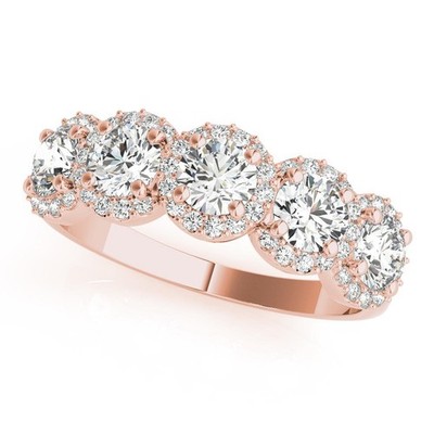 VS F 1.55 Carat Lab Grown Diamond 5-Stone Round Halo Wedding Band 14K White Gold
