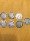 1892-o 1895 1900 11-D 13 14 16-D Barber Quarters Lot Of 7 Circulated 90% Silver